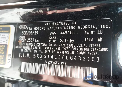 2020 Kia Optima Lx from USA, damaged, VIN 5XXGT4L36LG403163